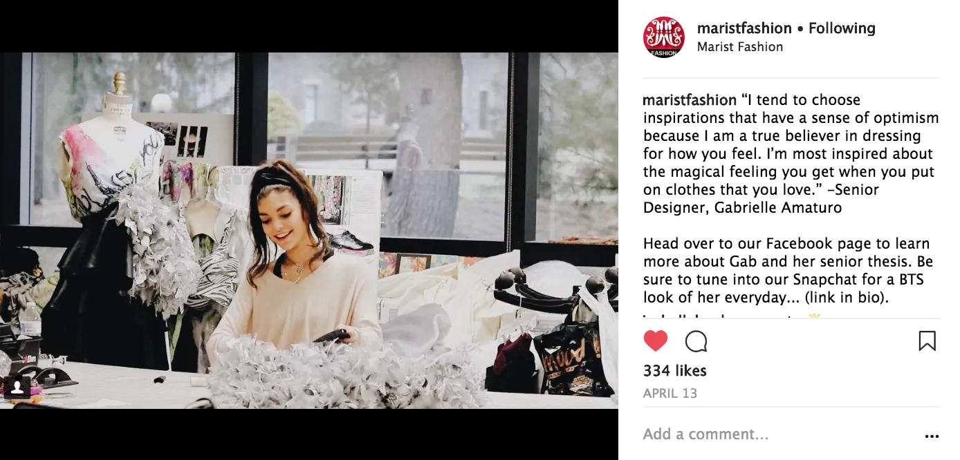 Designer Spotlight Interview with Marist Fashion. https://www.facebook.com/MaristFashionProgram/posts/10155951802682949:0